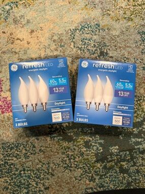 GE Refresh Daylight Frosted Candelabra LED Decorative Light Bulb 2 packs of 3